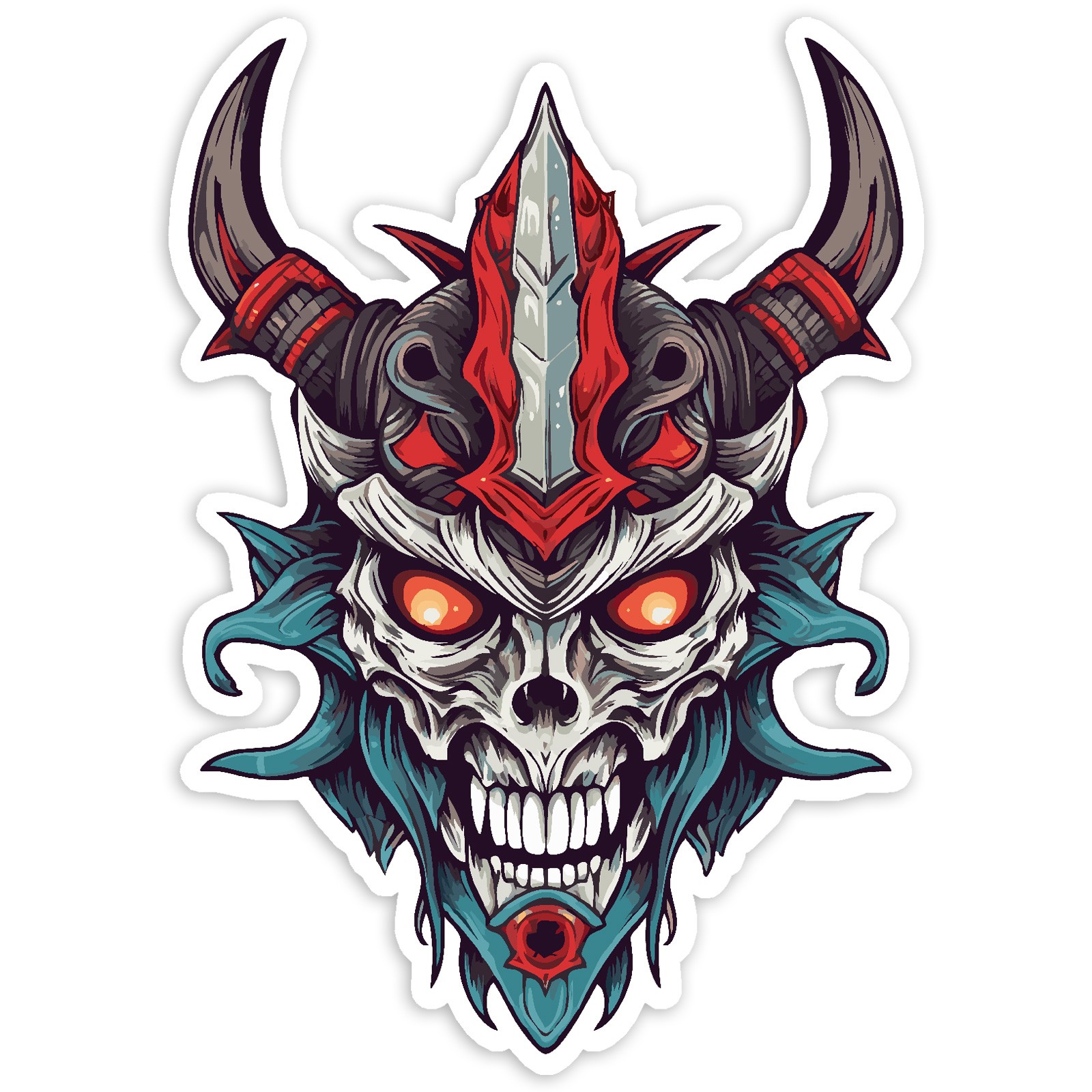 Demon Skull Horns - Vinyl Decal Sticker - Car Window Laptop - ebn9814