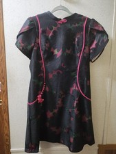 ViVi Cheongsam Floral Dress Bubble Sleeve Black XXL Asian Size Qipao Clean