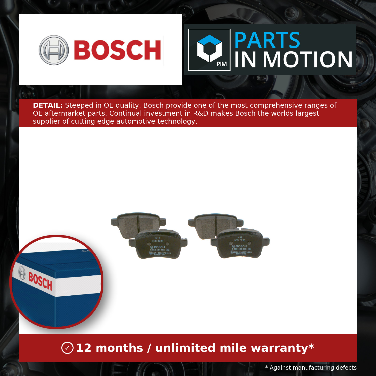Brake Pads Set Rear 0986494802 Bosch 77366595 77367914 BP1976 E990R02A08714313