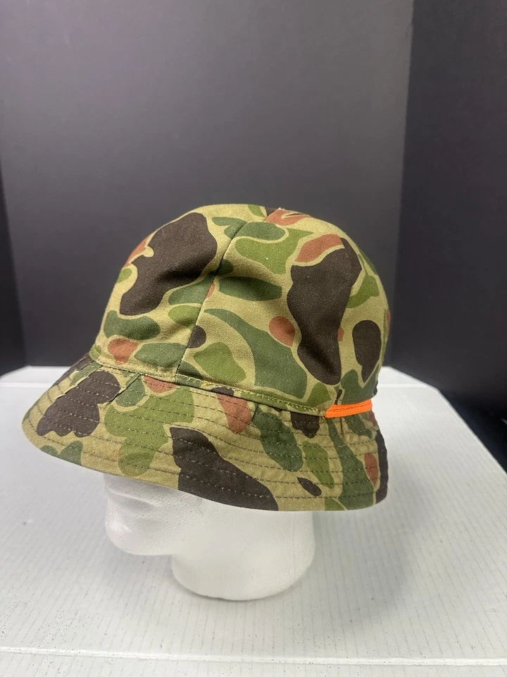 Vintage DUXBAK 70s Jones Cap L Green Camouflage Camo Canvas Bucket Hat READ - Image 2 of 4