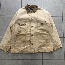 Vtg Carhartt Blanket Lined Chore Coat Jacket USA Made Faded Thrashed Painted XXL