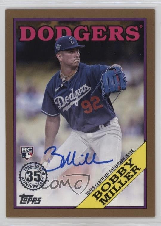2023 Update 1988 Topps Baseball Gold 42/50 Bobby Miller Rookie Auto RC 0a6