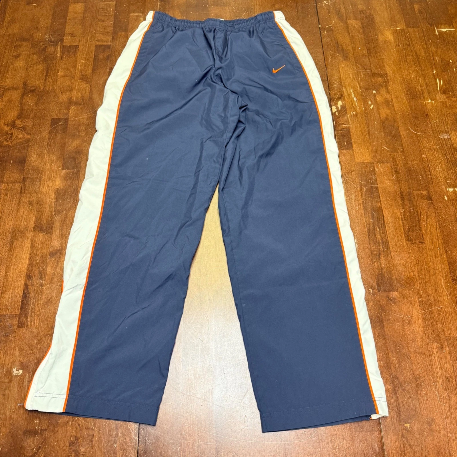 VTG Nike baggy Track Pants Mens Large Navy Orange Stripe Mesh Lined Windbreaker