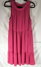 LOFT Pink Ruffle Tiered Sleeveless Round Neck Knee Length A-Line Dress Size M