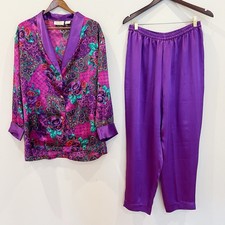 Vintage Victorias Secret Pajama Set Medium Floral Satin Gold Label 2 Piece