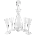 STEUBEN Teardrop CORDIAL DECANTER & 4 CORDIAL FLUTES w Teardrop Bubbles in Stems