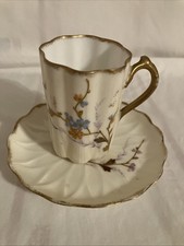 ELITE LIMOGES FRANCE Demitasse Cup  Saucer Hand Painted Gold Trim - Scalloped
