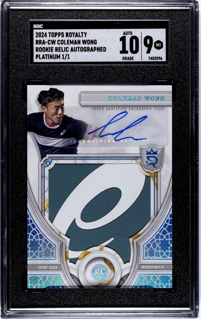 2024 Topps Royalty Coleman Wong Rookie Relic Patch Auto RPA Platinum #1/1 SGC 9