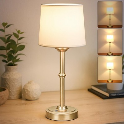 Beside Table Lamp Gold, 6000mAh Battery Powered Table Light, Wireless Nightst...