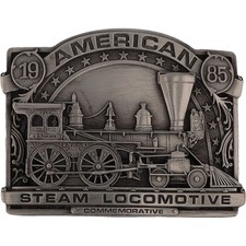 Steam Locomotive 2-8-0 American Train Railroad Freight 1980s Vintage Belt Buckle