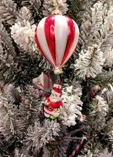 Christmas Glass Ornament - Striped Red and White Ball with Santa by Wizardi F...