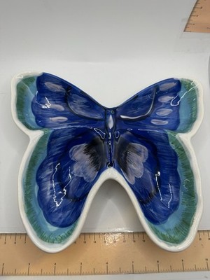 Ceramic Blue Butterfly Appetizer Serving Plater Dish Free Flight Collection