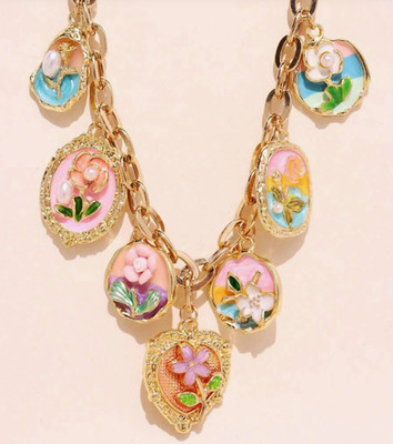 NECKLACE-Floral Necklace, Vintage Style Multicolor Enamel Alloy Floral Pendants