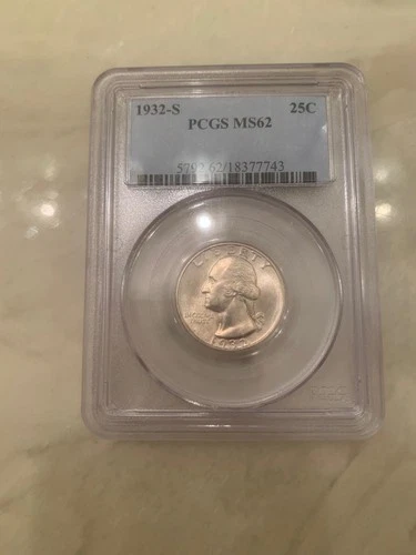 1932-S WASHINGTON QUARTER PCGS MS62 MOSTLY WHITE HIGH END