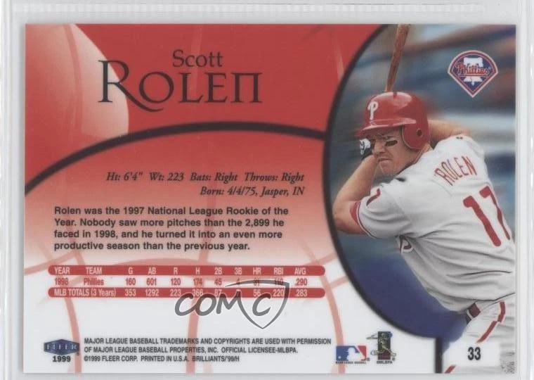1999 Fleer Brilliants Scott Rolen #33 HOF - Image 2 of 2