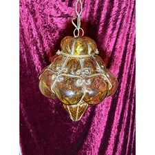 Vintage Lamp - Pendant Light - Hand Blown Caged Amber Glass - Seguso Murano