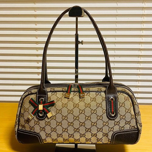 Excellent Condition GUCCI Princi Shelley Line Mini Boston Handbag GG Canvas