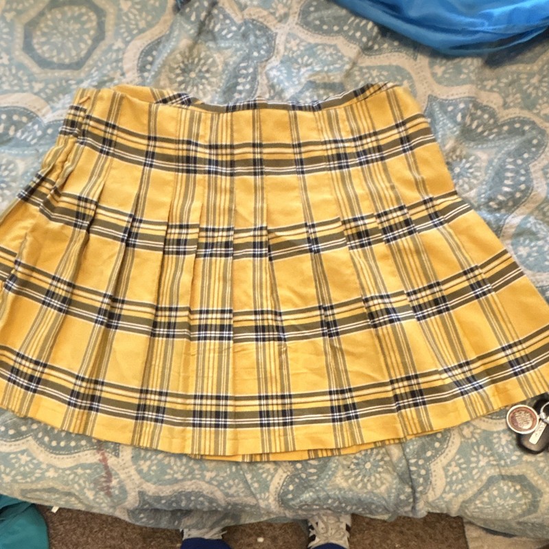 No Boundaries Girls Yellow Plaid Pleated Short Skirt, Zip, XXL/2XG (19)