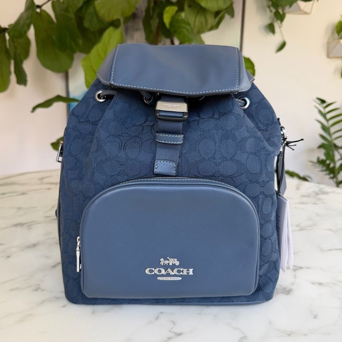 NWT COACH Pace Large Backpack In Signature Jacquard Blue Denim