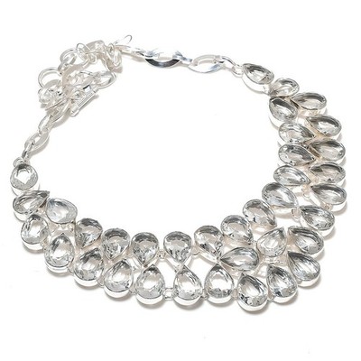 Facettierter weißer Topas Edelstein ethnisch 925 Sterlingsilber Schmuck Halskette 18'' h86