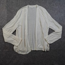 J Jill Cardigan Womens Large Open Front Sweater Linen Cotton Blend White Beachy