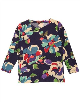 Henry Cottons Damen Top Langarm IT 42 Medium Navy Blau Blumen Viskose ZE02