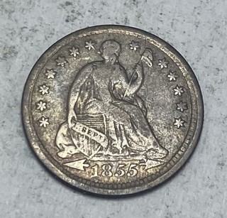 1855 P SEATED LIBERTY HALF DIME SILVER