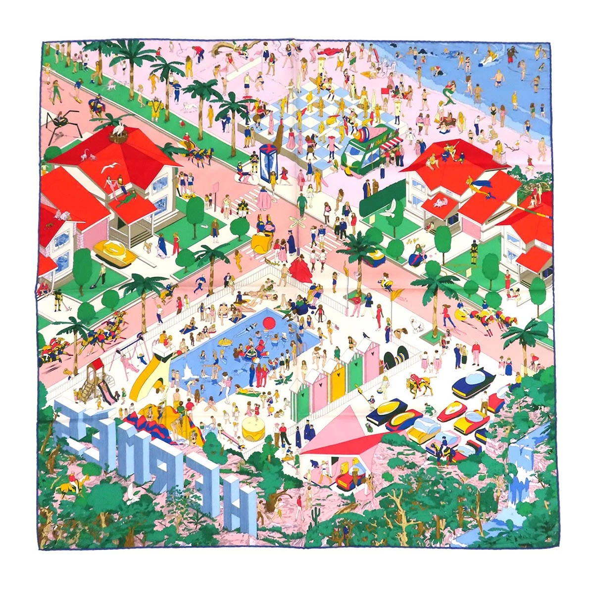 Hermes — HERMES Carre 90 on The Beach Scarf unisex multicolor [Excellent Condition]