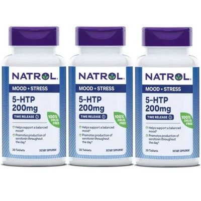 Natrol 5-HTP TR Time Release (200 mg) 30 Tabs Each (Pack of 3)