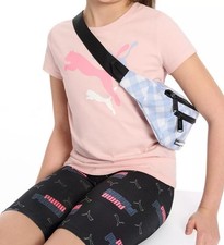 PUMA Girls M 8-10Y All Over Print Biker Shorts, Black/Pink, PSP22V8B-03476