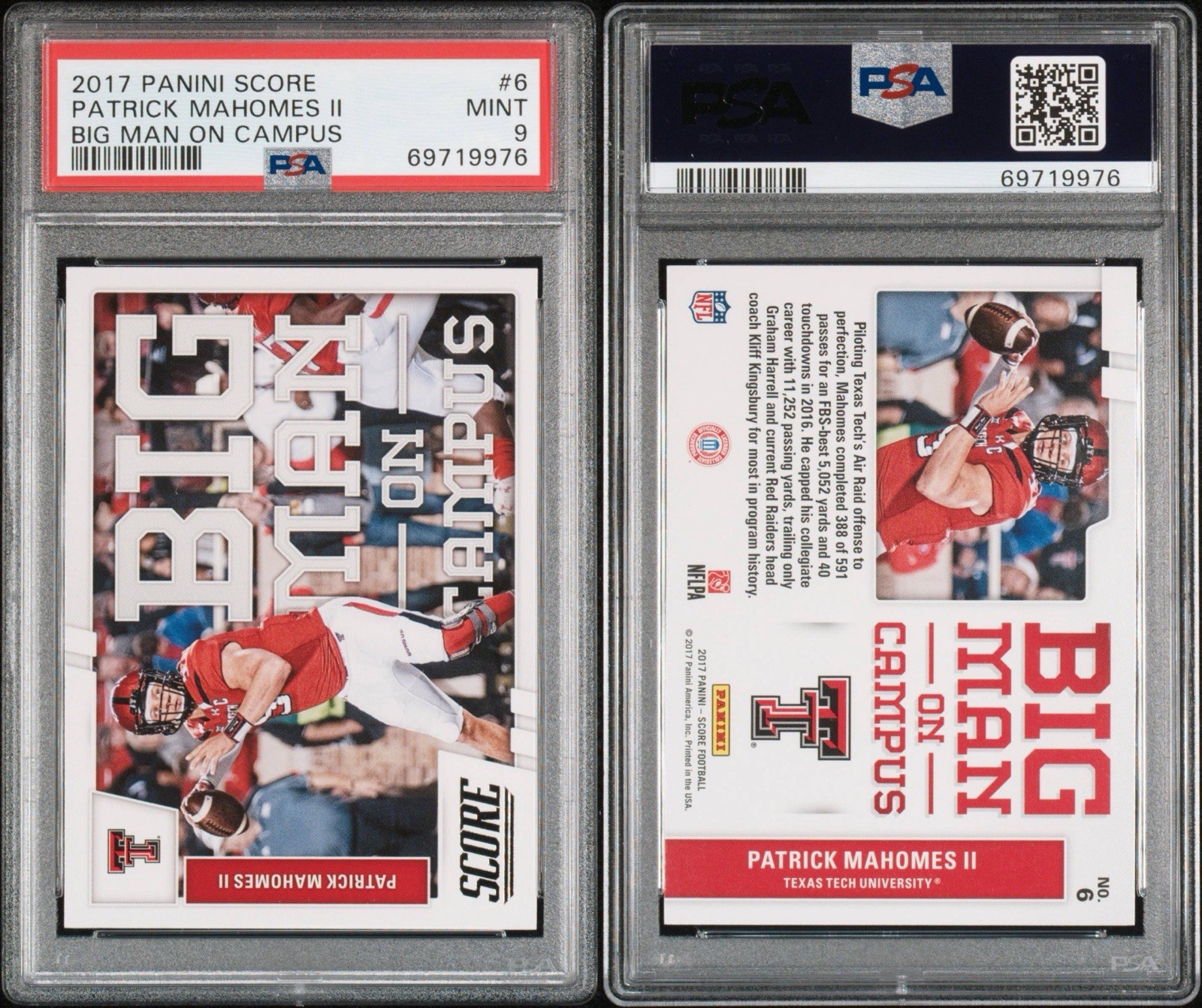 2017 PANINI SCORE PATRICK MAHOMES II BIG MAN ON CAMPUS #6 (RC) PSA 9 view 3