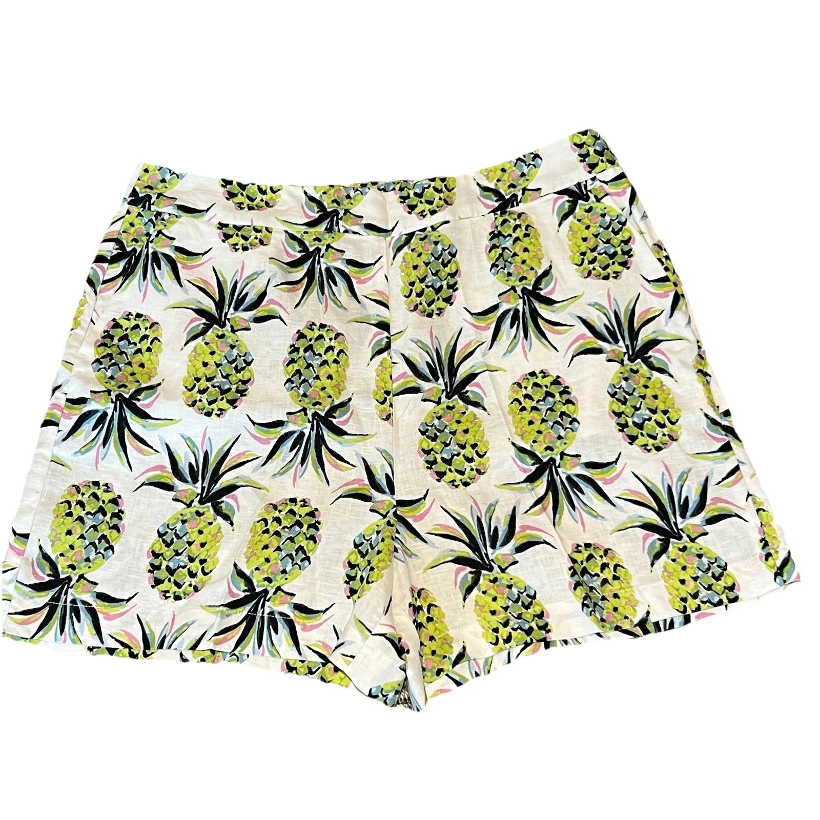 BODEN Women’s Georgina 100% Linen Flat Front Shorts Pineapple Print Size 12