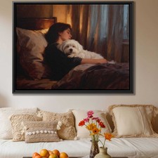 Maltese Dog Oil Painting Canvas Print for Cozy Bedroom Wall Decor Vintage Art