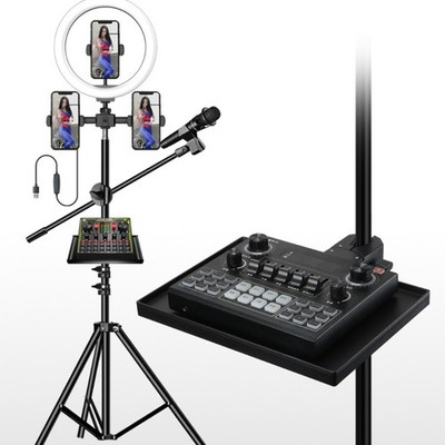 Adjustable Height Tripod Tray with Flexible Hose Phone Clamp for Live Streaming