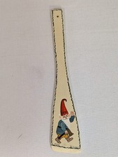 Vintage 1985 Hand Painted Gnome On Wooden Spatula With Hole For Hanging 2x10.75