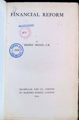 Financial Reform Higgs, Henry: