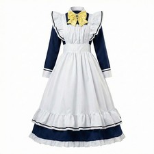 Navy Blue Maid Dress White Ruffle Apron Large Yellow Bow Victorian Maid Dress