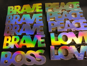 10 Gold Iridescent Tabletop signs Boss Love Peace Brave craft Decor lettered