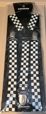 BLACK AND WHITE CHECKERED SUSPENDERS ADJUSTABLE RETRO COOL ALL OCCASIONS UNISEX