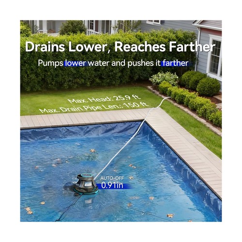 Aquastrong Pool Cover Pump Automatic On Off, Submersible Water Pump for Ingro... - Afbeelding 8 van 9