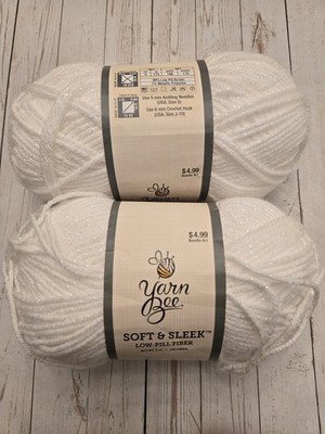Yarn Bee Soft & Sleek, Lot of 2, Color is White Sparkle, 186 yds ea, NEW