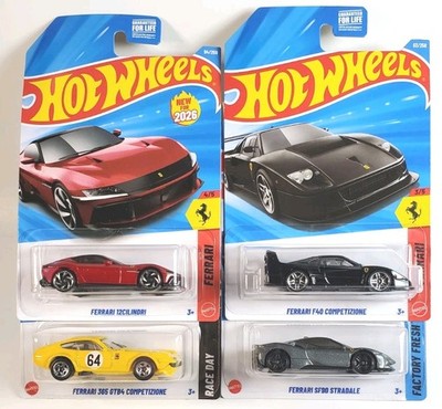 4 Car Lot - Hot Wheels Ferrari 365 GTB4 SF90 Stradale F40 12