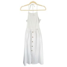B8 ASOS White Cotton Midi Dress Button Front Halter Neck Summer Casual S