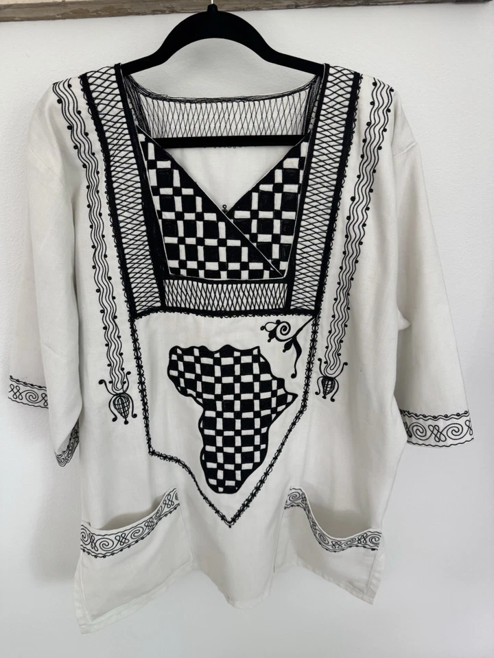 Traditional Ethnic Handmade Linen Blend Tunic Heavy Embroidered Caftan Folk - Image 2 of 4