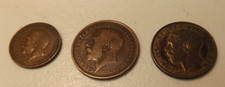 3 Great Britain ( U.K. ) Coins 1919 Half Penny, 1921 Farthing, 1925 Shilling