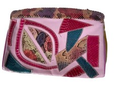 Vintage Varon Leather Clutch Purple Purse Snakeskin GEOMETRIC 70/80s RARE