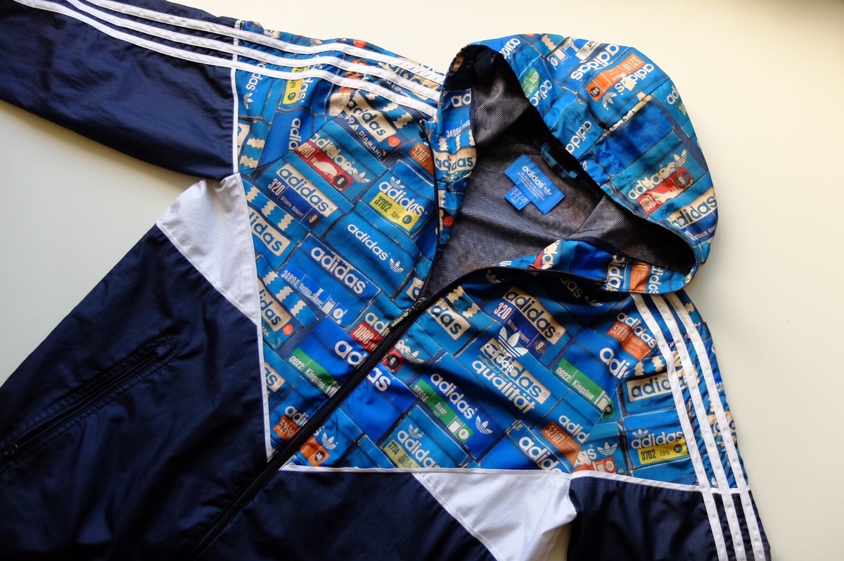 Adidas Originals Windbreaker jacket M Blue Box story AOP pattern