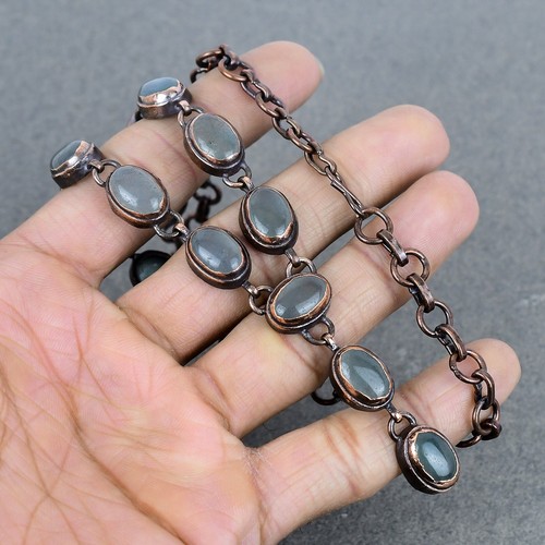 Womens day Sale Copper Natural Aquamarine Wife Gift Chain Electroformed Necklace - Picture 5 of 6
