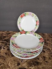 Set Of 8 Salad Plates Home Essentials Poinsettia Scroll 7" Christmas Holiday 