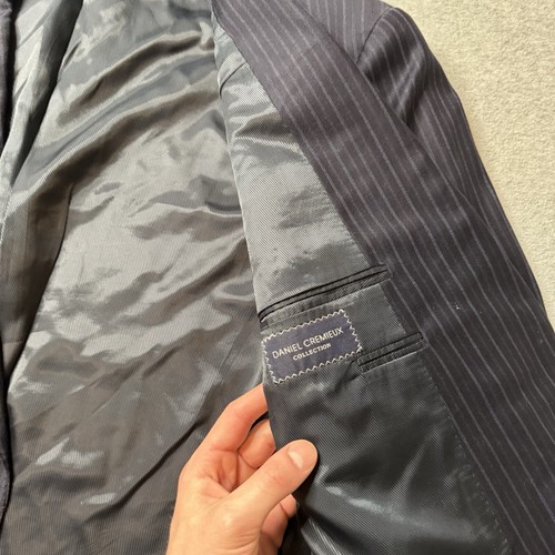 Loro Piana Daniel Cremieux Blazer Mens 50L Long Blue Stripe Wool Formal Suit - Picture 9 of 14